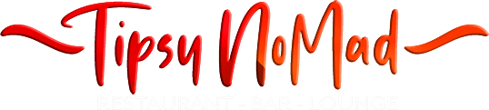 Tipsy NoMad restaurant, bar, and lounge logo with red and orange gradient background.
